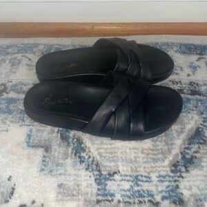 Women's Size 5 Seychelles Show Me Love Black Braided Leather Slides Sandals